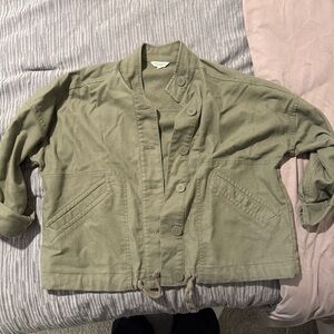 Max Studio Olive Green Cropped Button Up Jacket